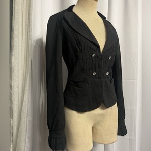 Free People Women’s Black Cotton Tuxedo Blazer Size 0 Excellent Preowned Cond